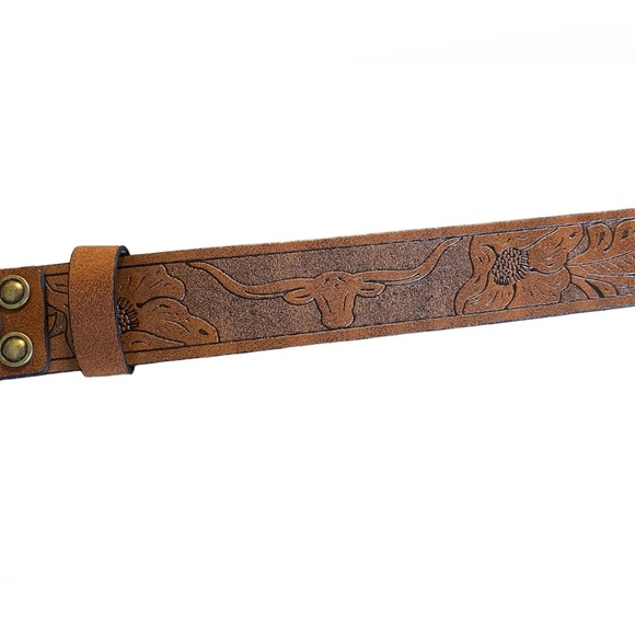 Turquoise Stone Embossed Brown Leather Western Belt With Silver Metal BuckleNew - Picture 9 of 15